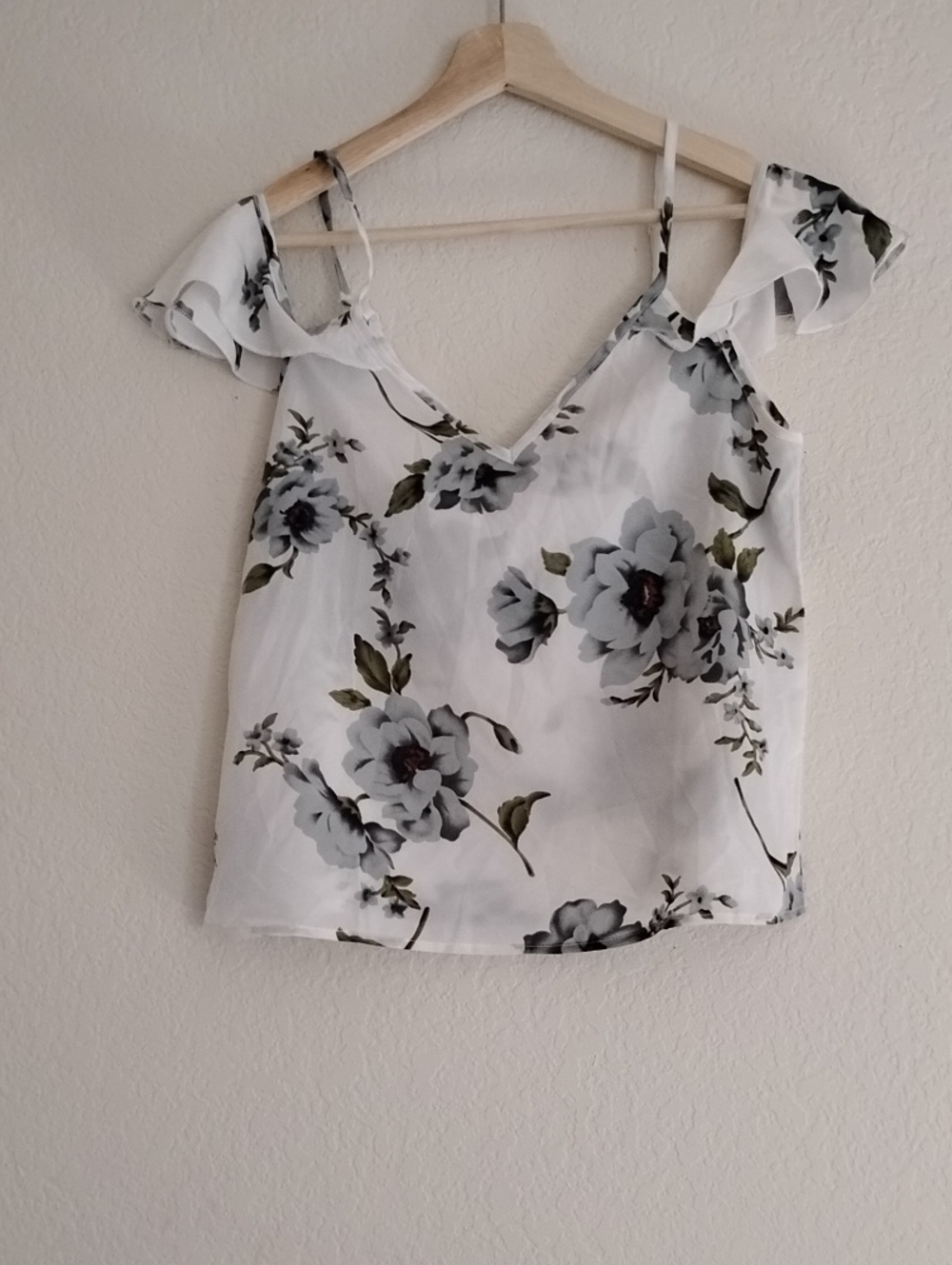 Sheer Floral Cold-Shoulder V-Neck Women's Camisole (S)